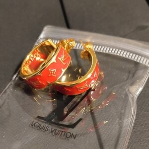 Fashion Jewelry Red and Gold LV  Hoop Earrings Signed